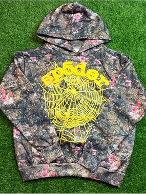 Sp5der Hoodie Yellow Spiderweb Graphic Hoodie - Floral Camo Print
